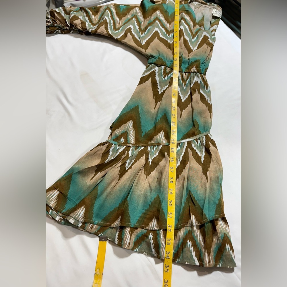 ARIAT Teal & Brown Chevron Tiered Long Sleeve mini Dress size S - Picture 13 of 13